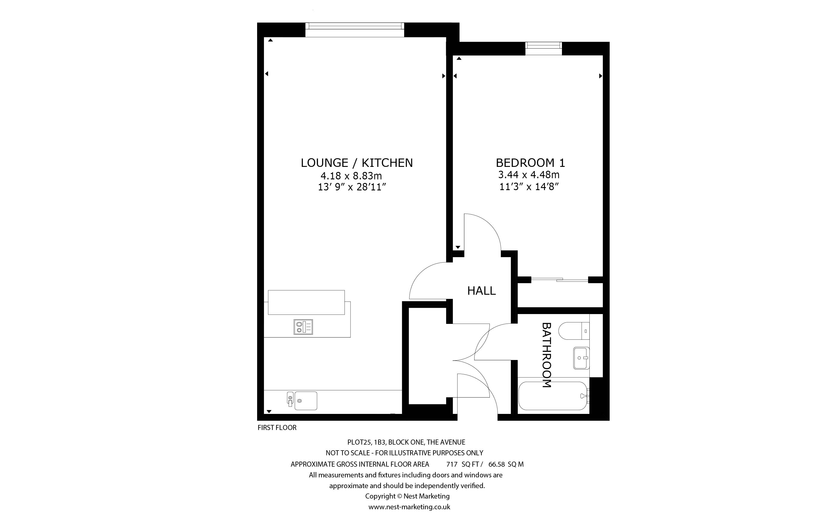 Apartment Type 1B3-25 Floorplan
