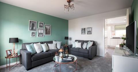 Living of show home at Royal Park View development 