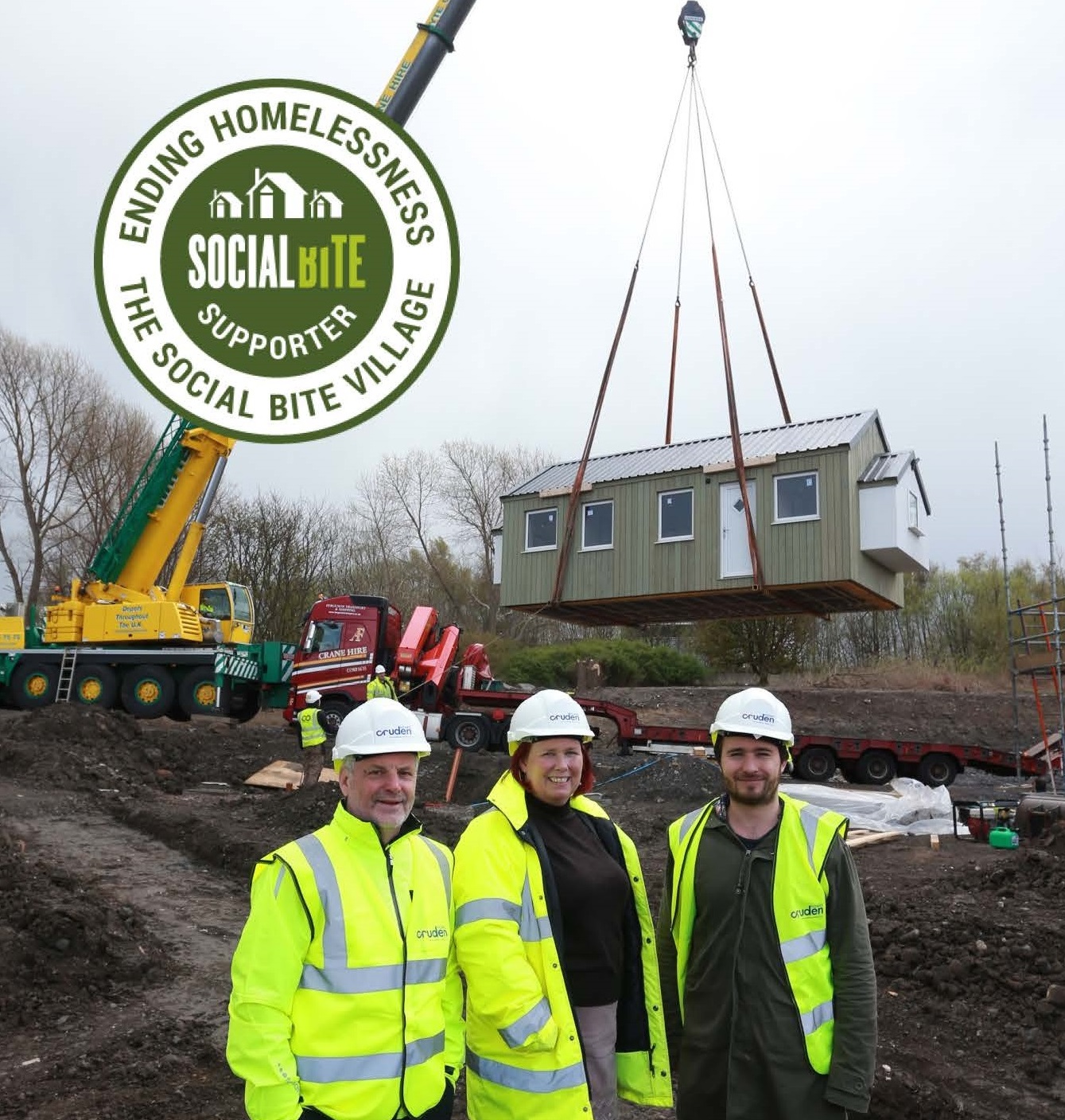 Left to right - Alister Steele (Chairman Social Bite Communities), Gill Henry (Cruden Group), Josh Littlejohn (Social Bite Founder)