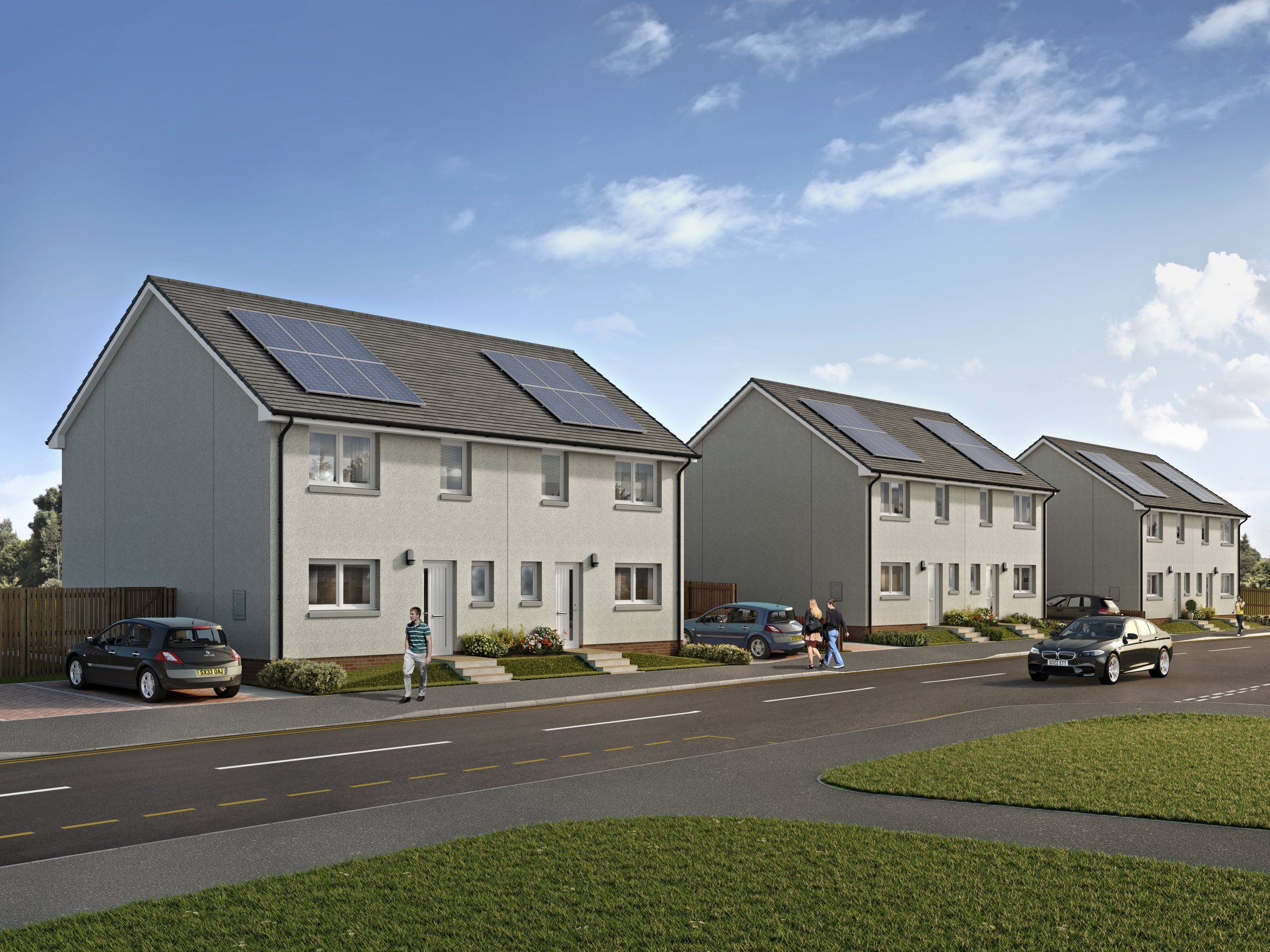 CGI street scene of Craigie Fields development