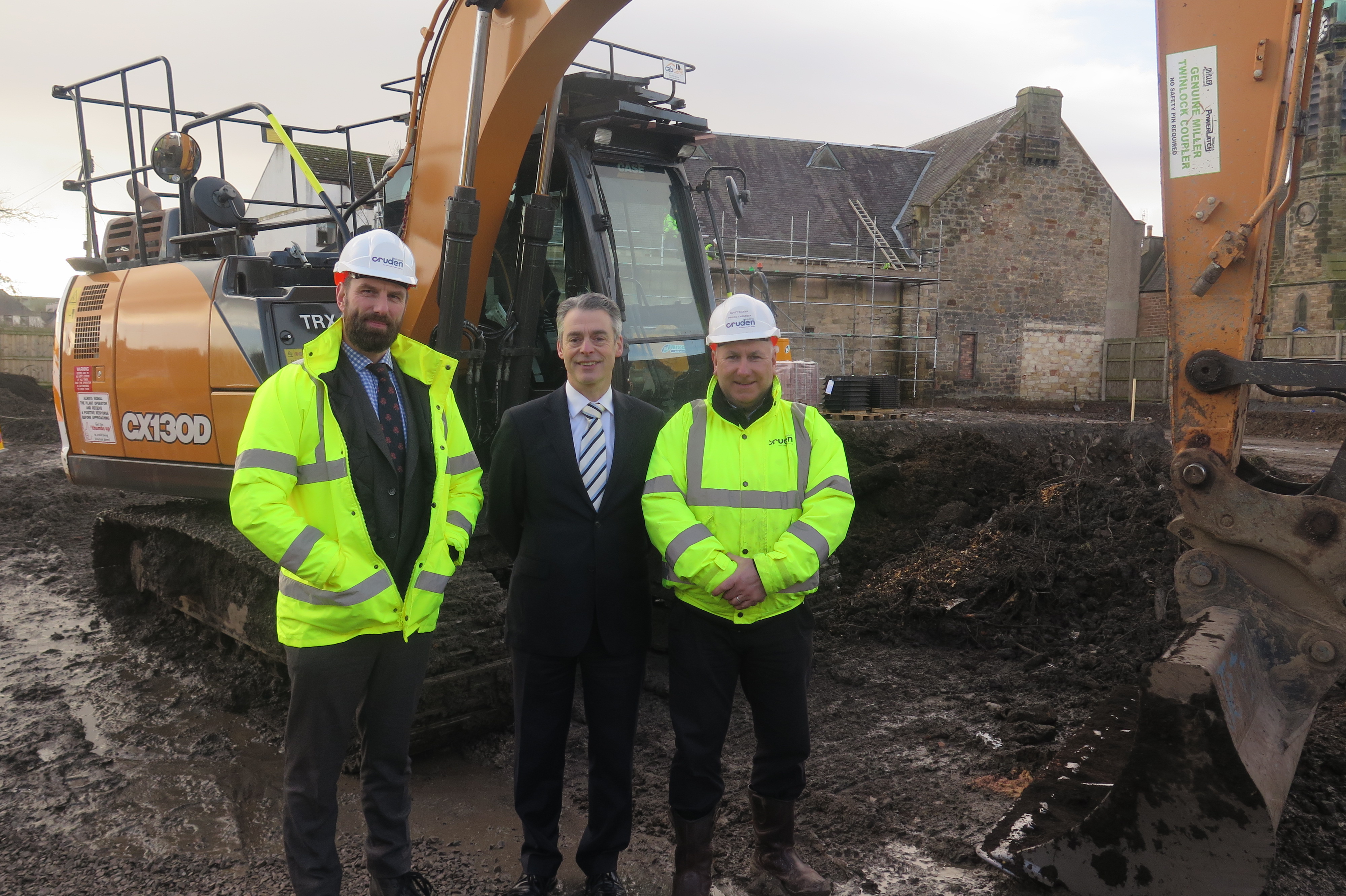 Richard Crowther (Cruden Building Scotland), Councillor Stuart McKenzie (Midlothian Council), Scott Walker (Cruden Building Scotland)