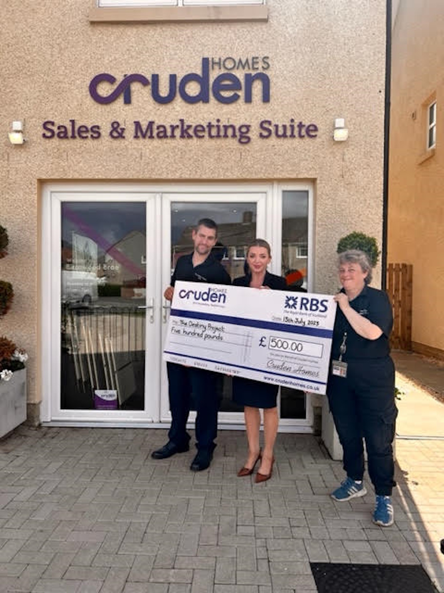 L-R: Andrew Stevenson (CEO, The Destiny Project), Izabela Morgan (Sales Advisor, Cruden Homes), Trish Mellon (Fundraising Officer, The Destiny Project).