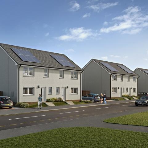 CGI street scene of Craigie Fields development