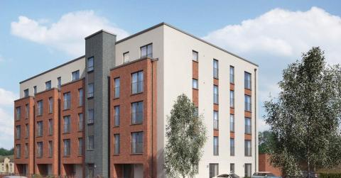 CGI of City West apartment block front exterior