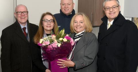 Allan Callaghan managing director of Cruden Building) together with the Minister, Chair of RCH, local MSP and resident 